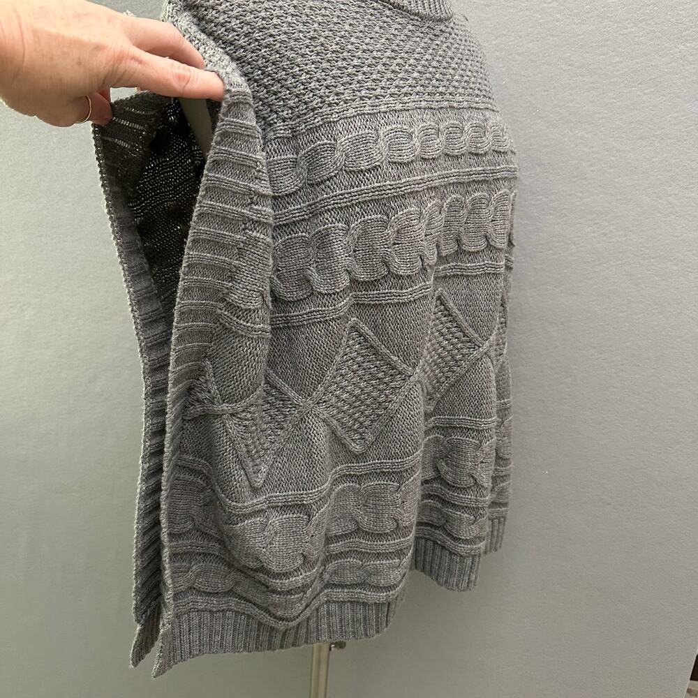 Chico's Gray Cable Knit Poncho Sweater OS Acrylic Mock Neck Textured Pullover - Picture 4 of 14